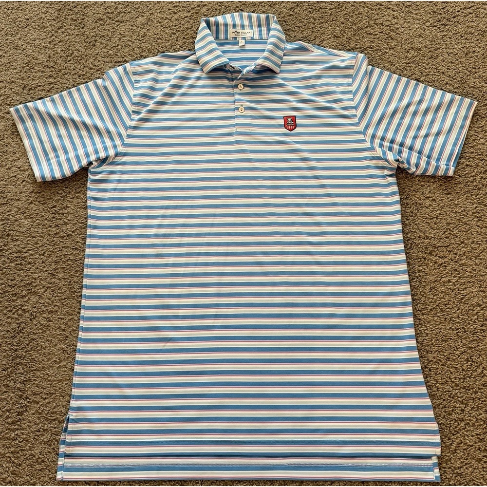 Peter Millar Summer Comfort Men's Polo Pink Blue White Stripes Size Large Logo